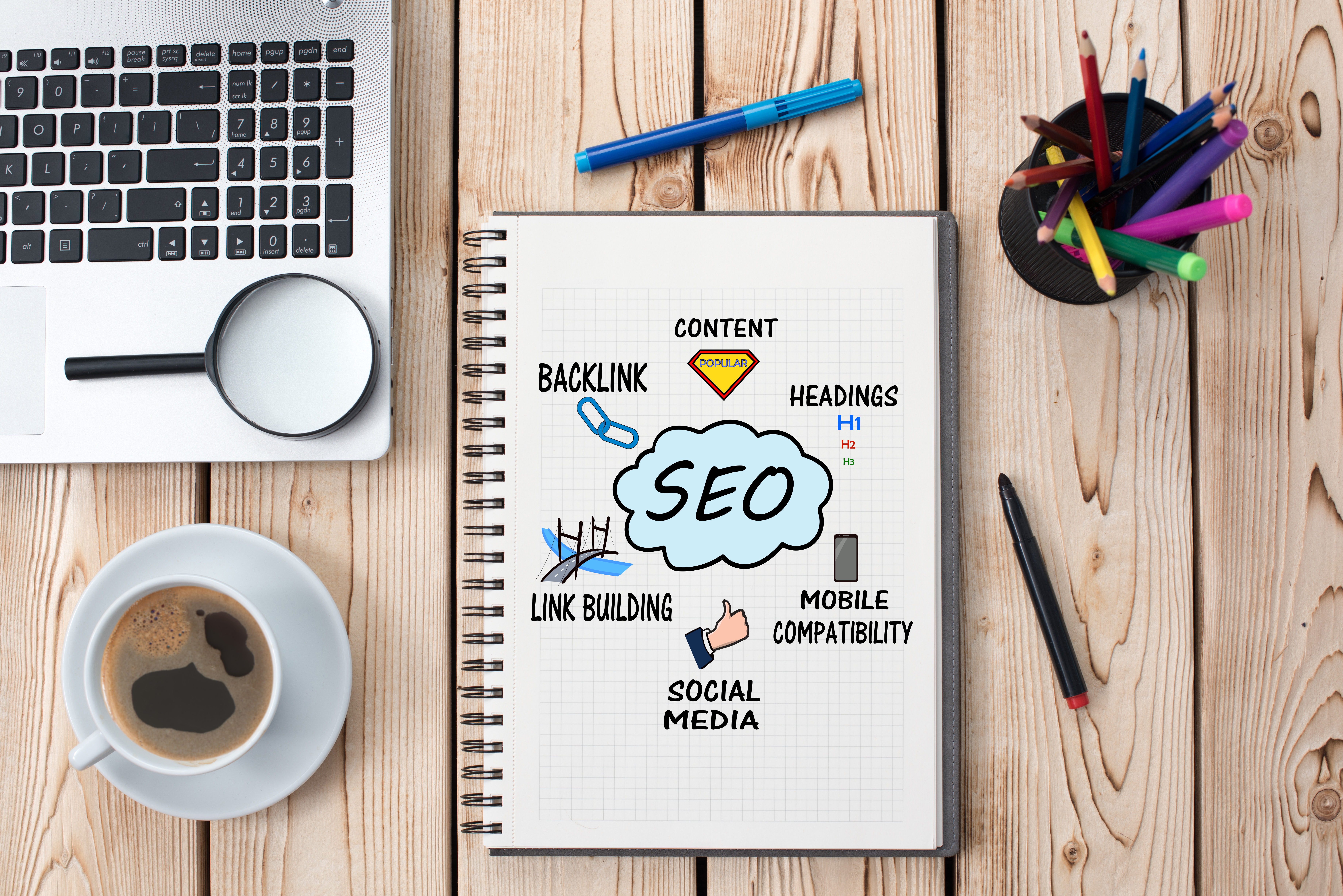 A notebook full of ideas about SEO: Search Engine Optimization!